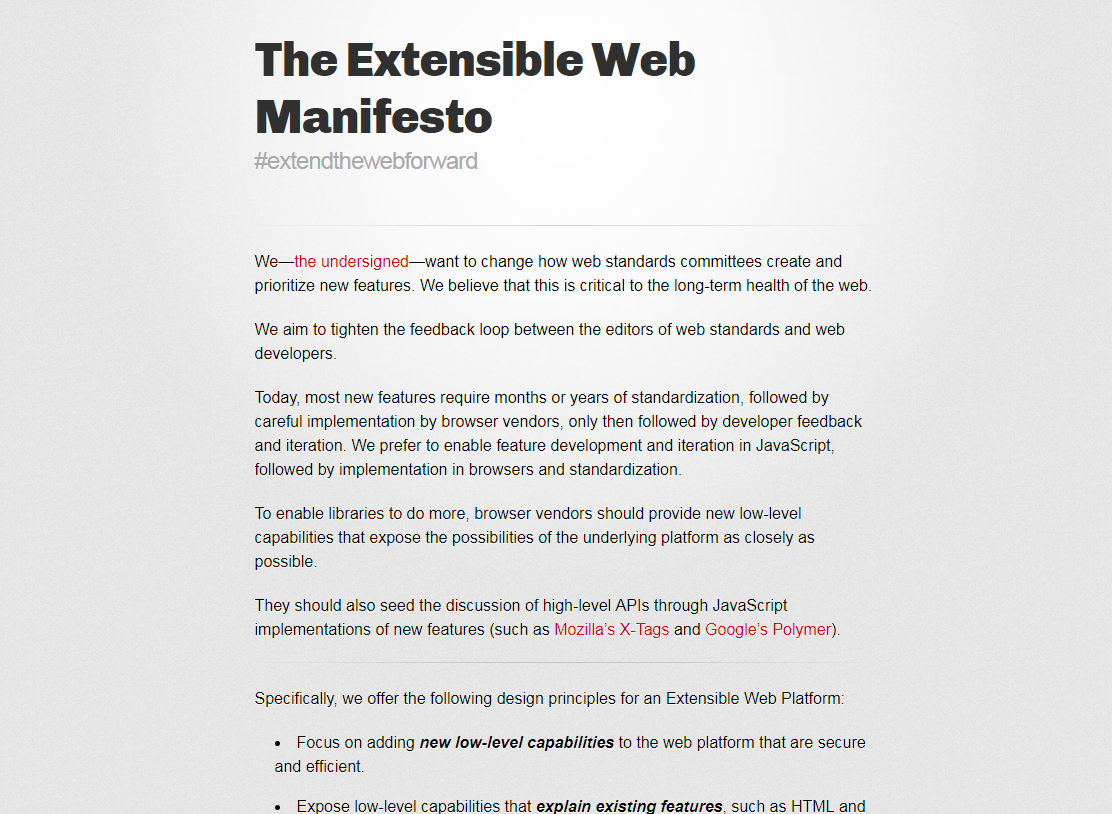 Screenshot of extensiblewebmanifesto.org