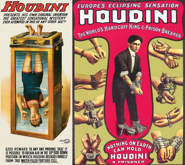 Anciennes affiches du magicien Harry Houdini.